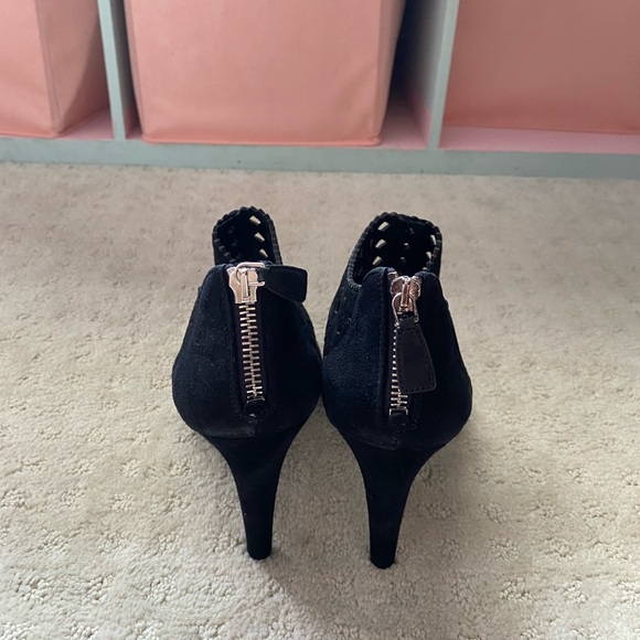 Prada Black Laser Cut Peep Toe Suede Bootie - Picture 5 of 8